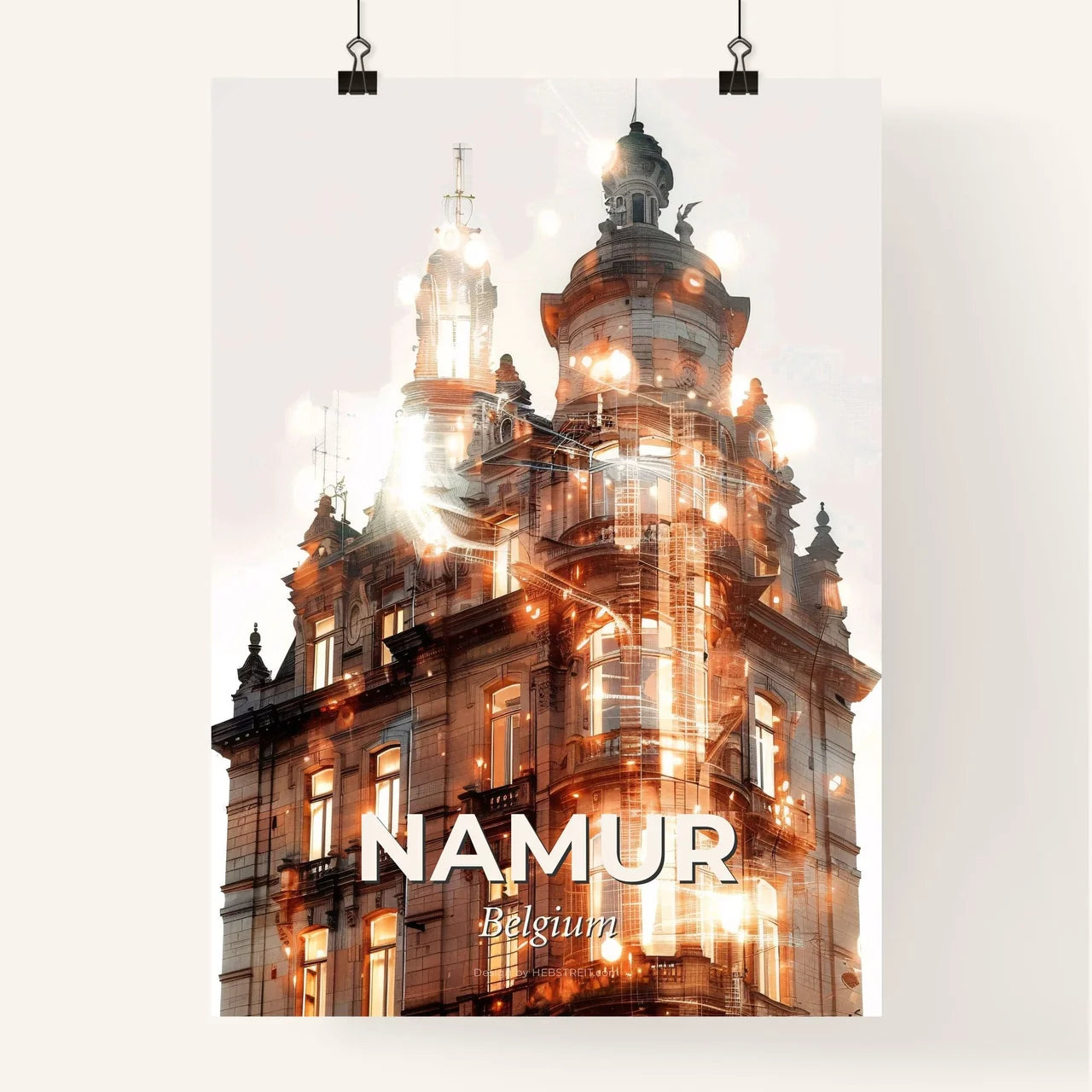 Namur, Belgium: Skyline Silhouette in Double Exposure Poster