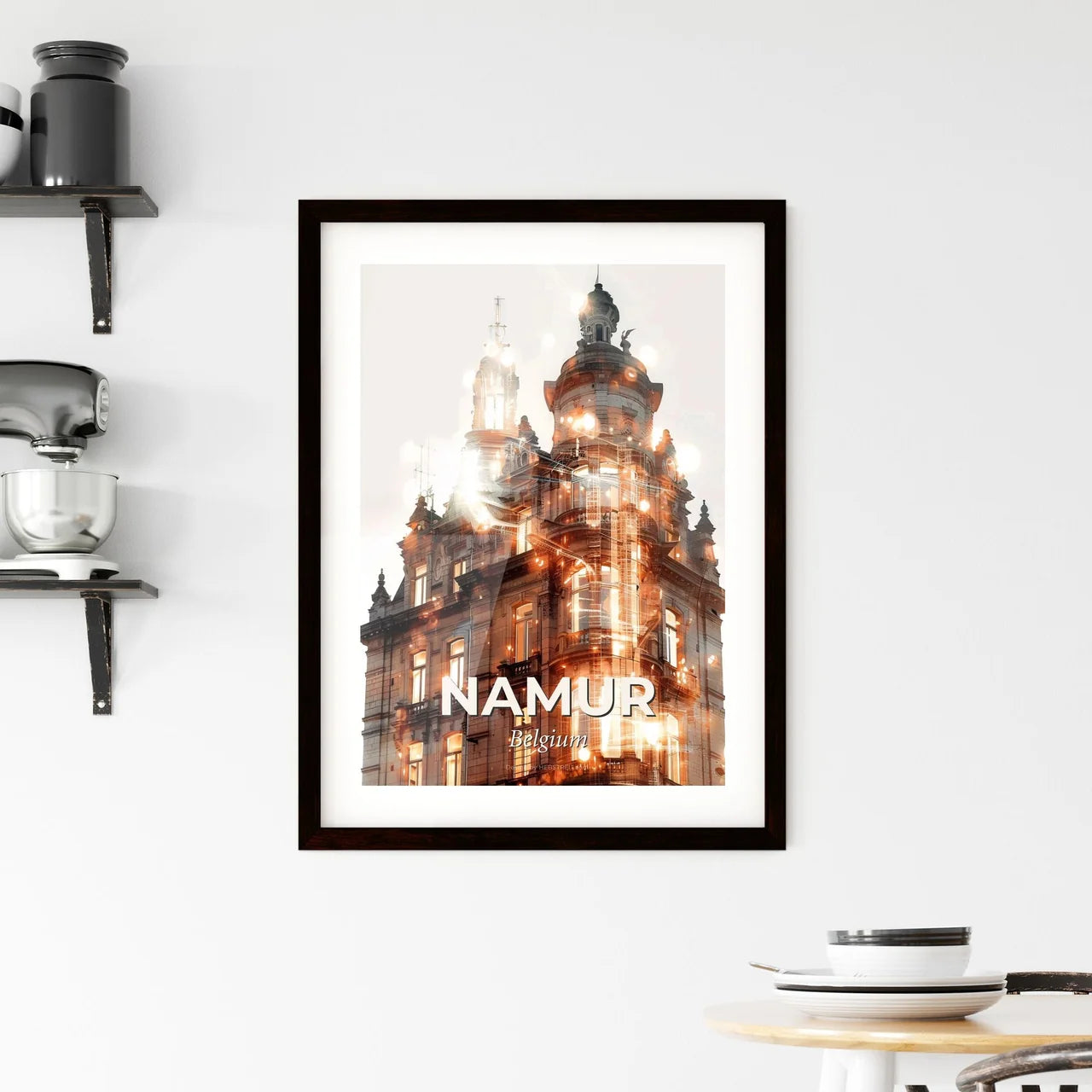 Namur, Belgium: Skyline Silhouette in Double Exposure Framed Print