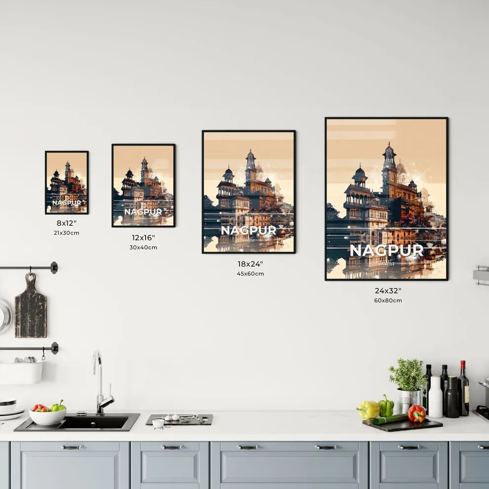 Nagpur: Vibrant Skyline Double Exposure Poster Office Art