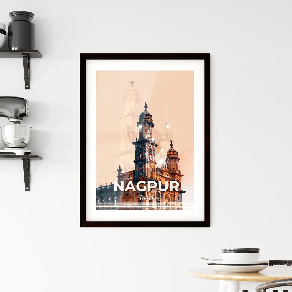 Nagpur Skyline Double Exposure Cityscape Art Framed Print