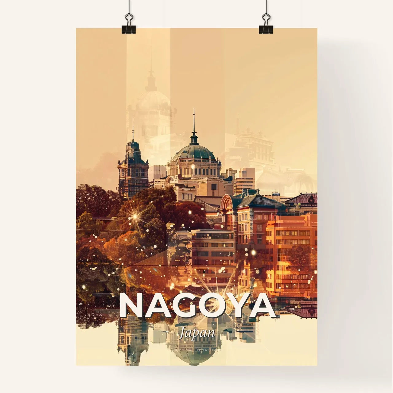 Nagoya City Skyline Architecture Double Exposure Glow Poster Poster