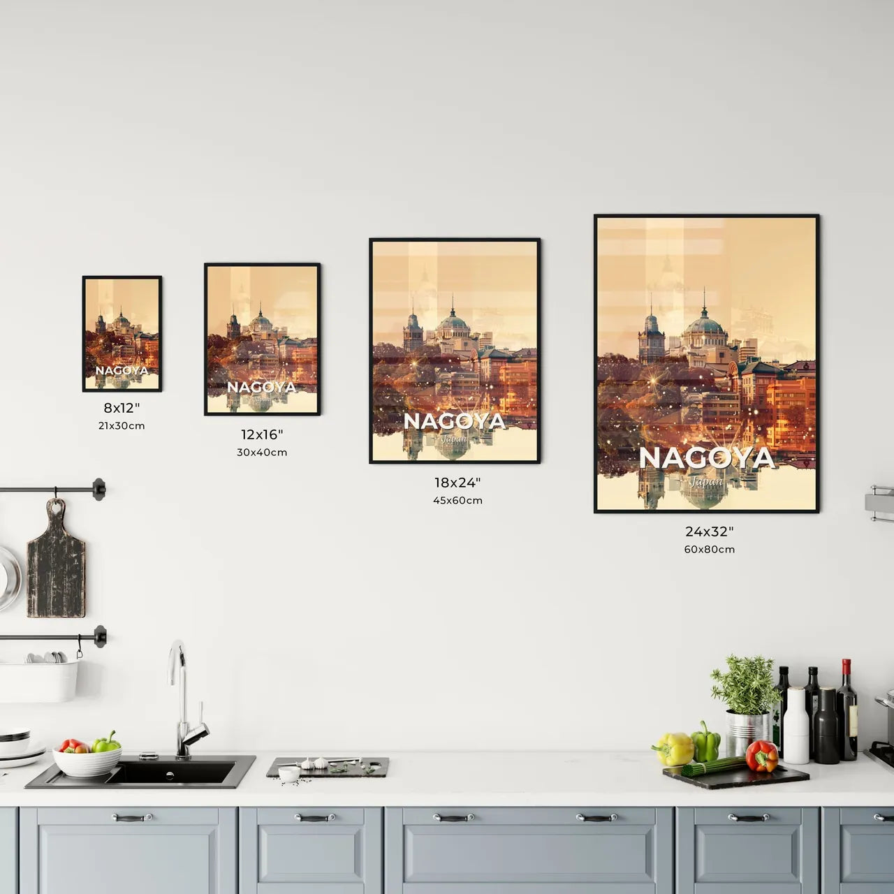 Nagoya City Skyline Architecture Double Exposure Glow Poster Office Art