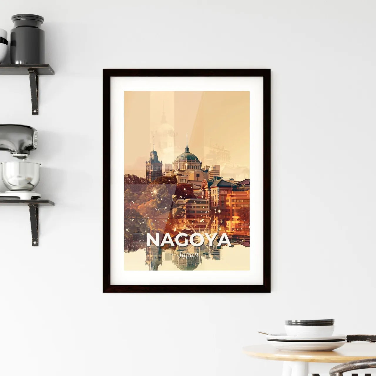 Nagoya City Skyline Architecture Double Exposure Glow Poster Framed Print