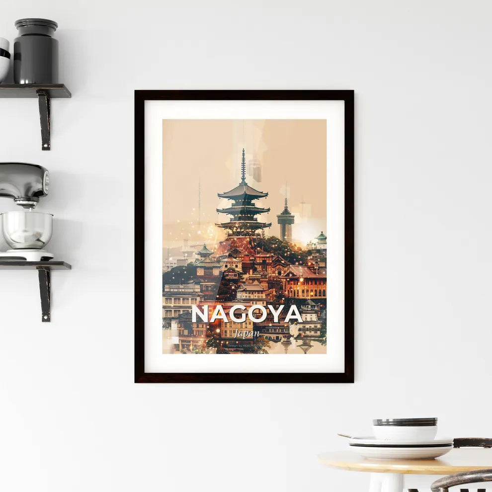Nagoya Skyline Double Exposure Bright Poster Art Framed Print