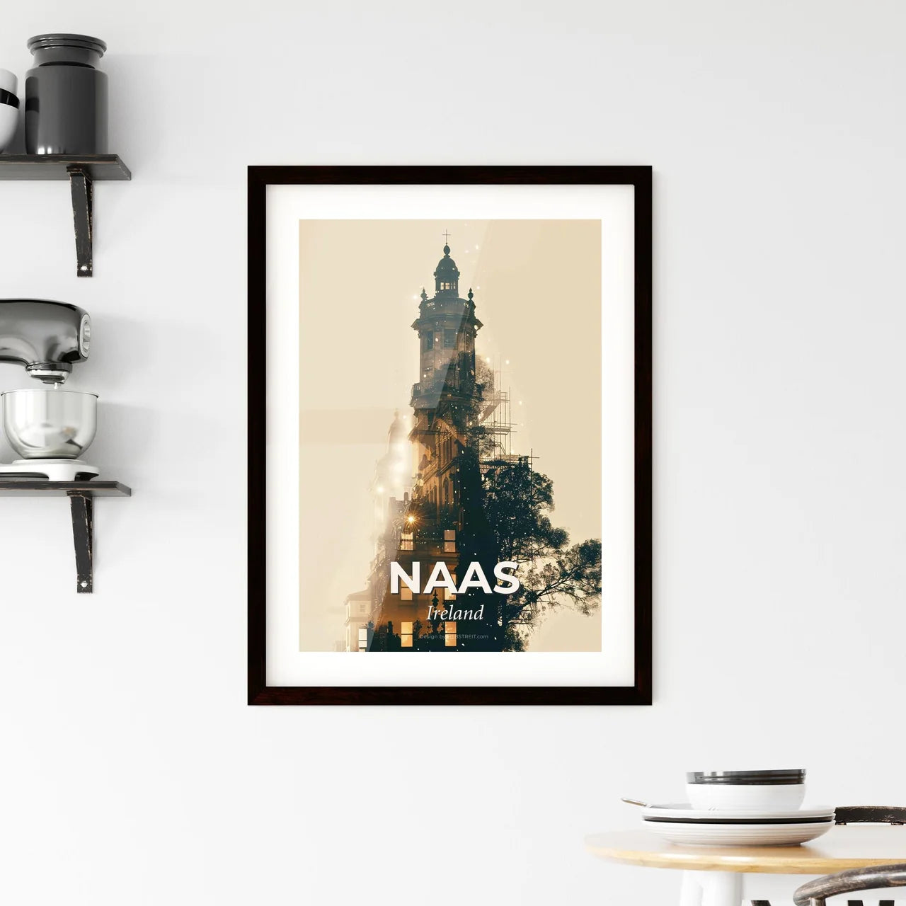 Naas Skyline Art Poster: Ireland Icon Silhouette Sparkles Framed Print
