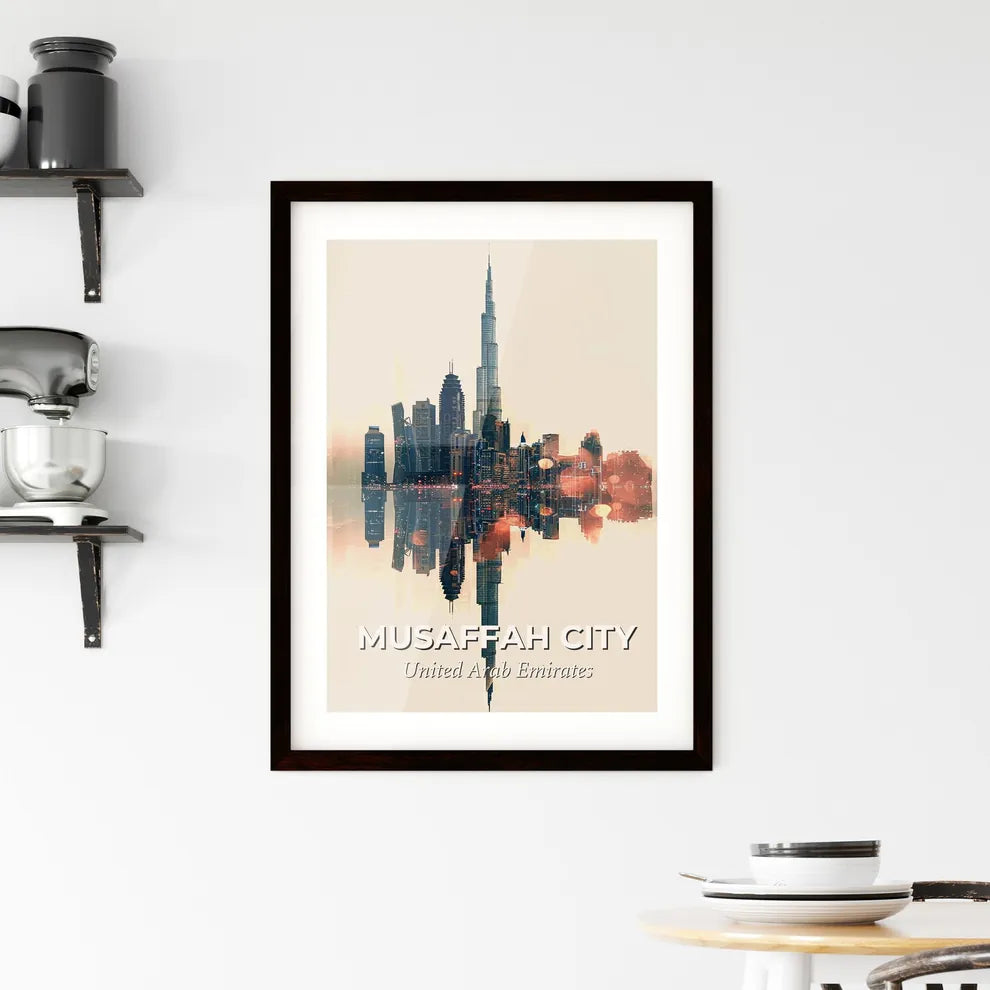 Musaffah Skyline Double Exposure Composite Art Poster Framed Print
