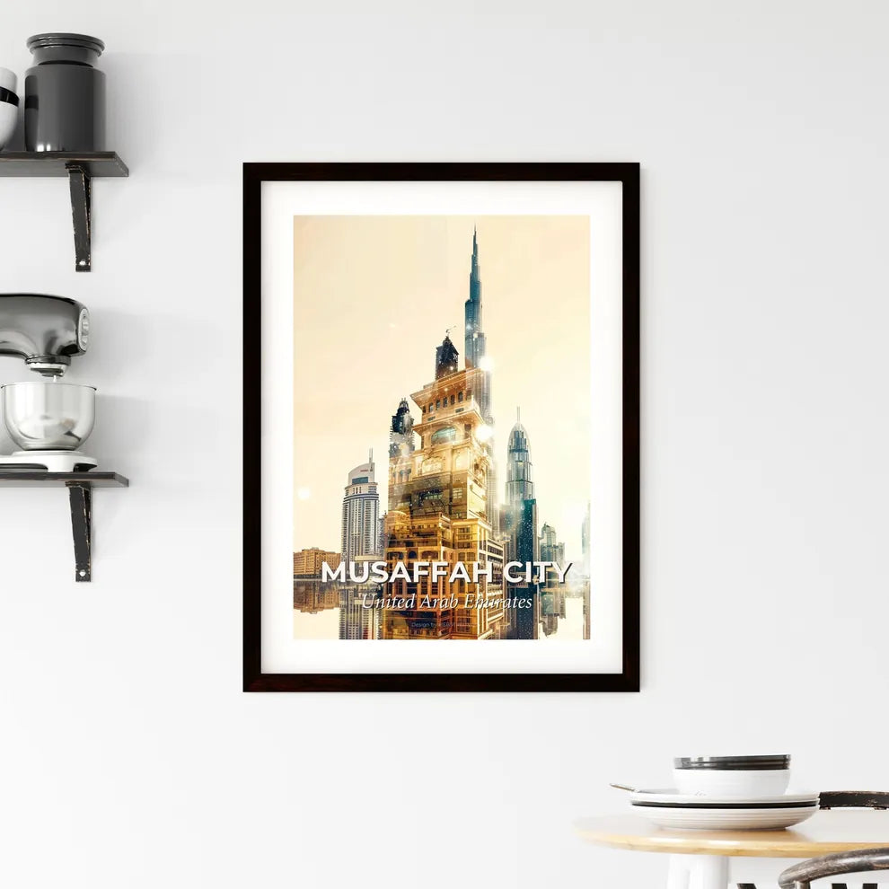Musaffah City Double Exposure Skyline Poster Framed Print