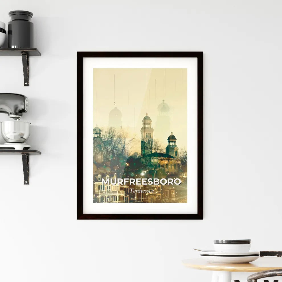 Murfreesboro Skyline Exposed on Beige Framed Print