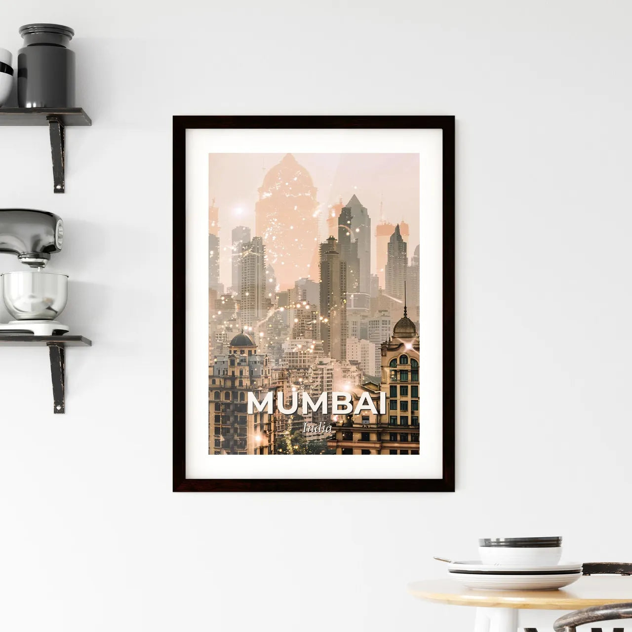 Mumbai Skyline Double Exposure Art Framed Print