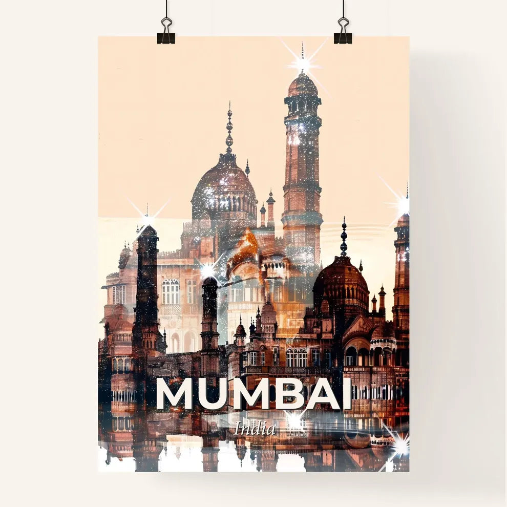 Mumbai's Shimmering Skyline on Warm Beige Poster