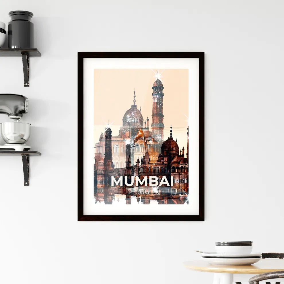 Mumbai's Shimmering Skyline on Warm Beige Framed Print