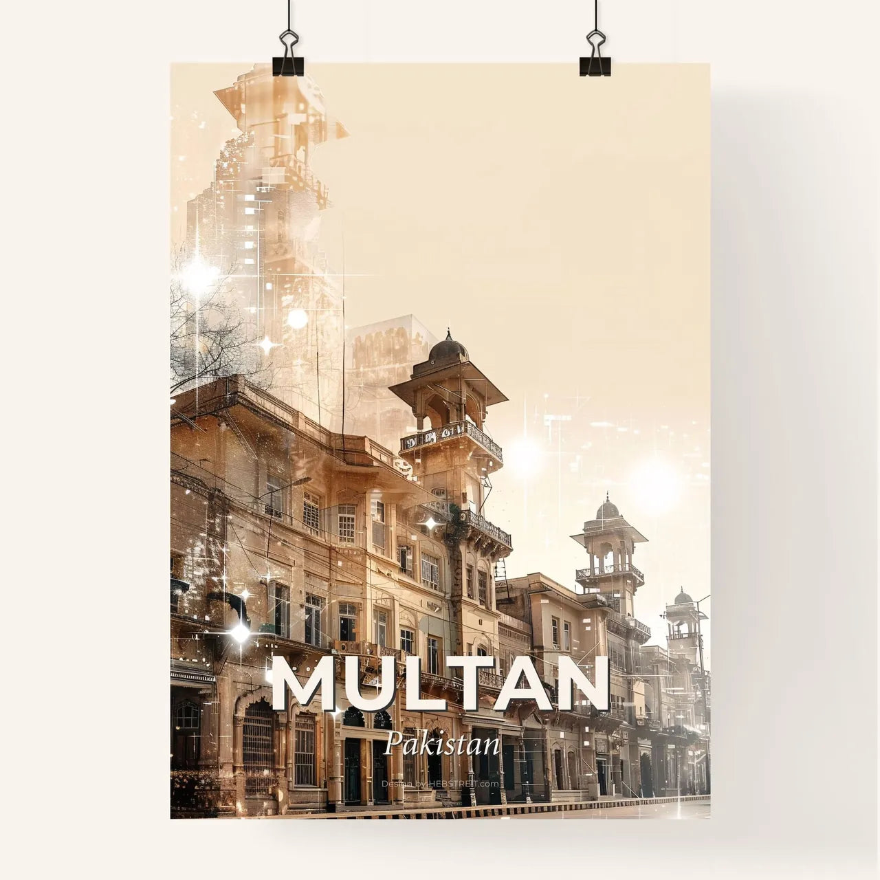 Multan City Skyline Double Exposure Poster Art Poster
