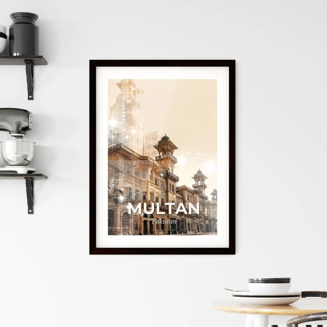 Multan City Skyline Double Exposure Poster Art Framed Print