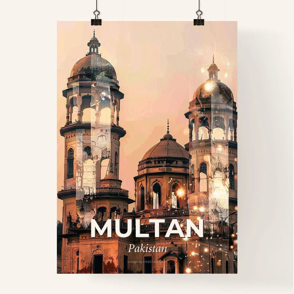 Multan Cityscape Skyline Double Exposure Art Poster