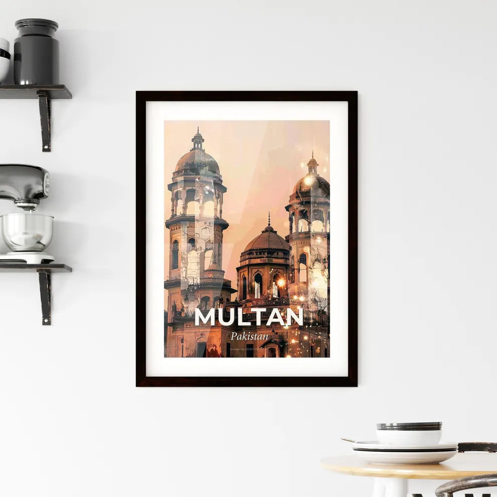 Multan Cityscape Skyline Double Exposure Art Framed Print