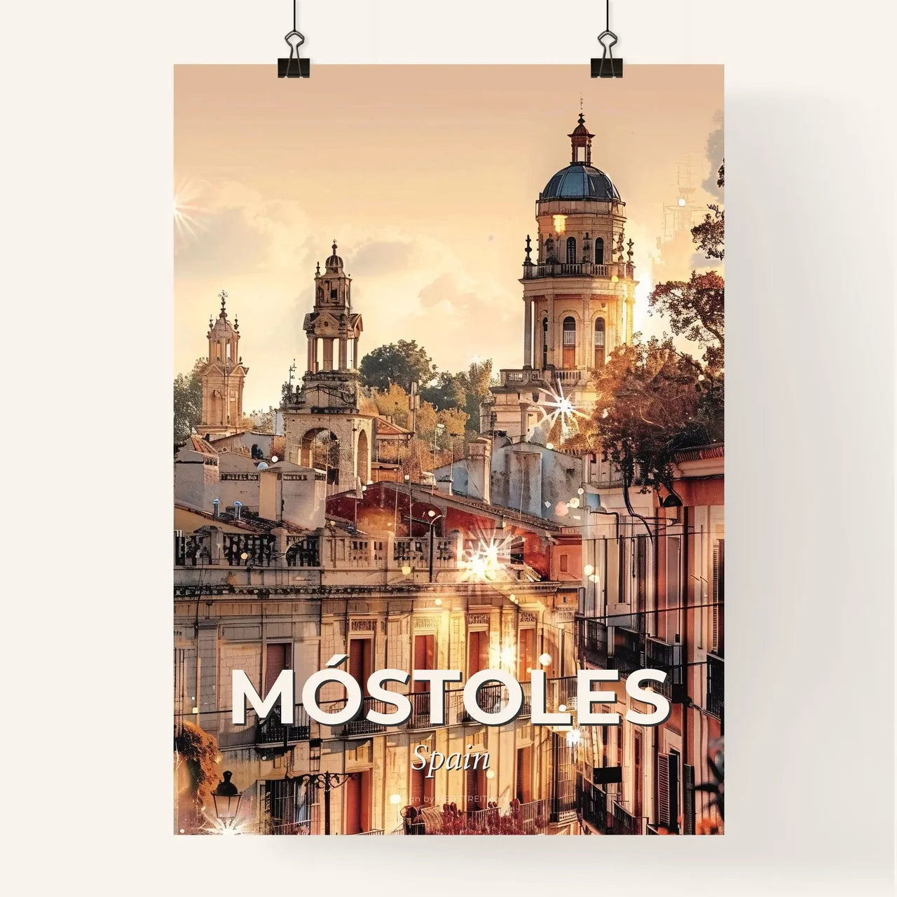 Mostoles: City Skyline Art with Local Icons Poster