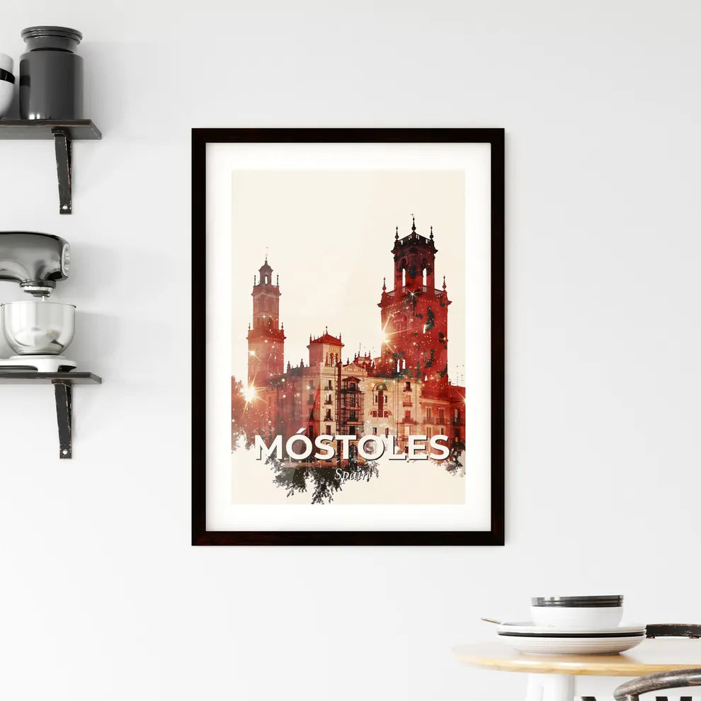 Mostoles City Skyline Architecture Beige Poster Framed Print
