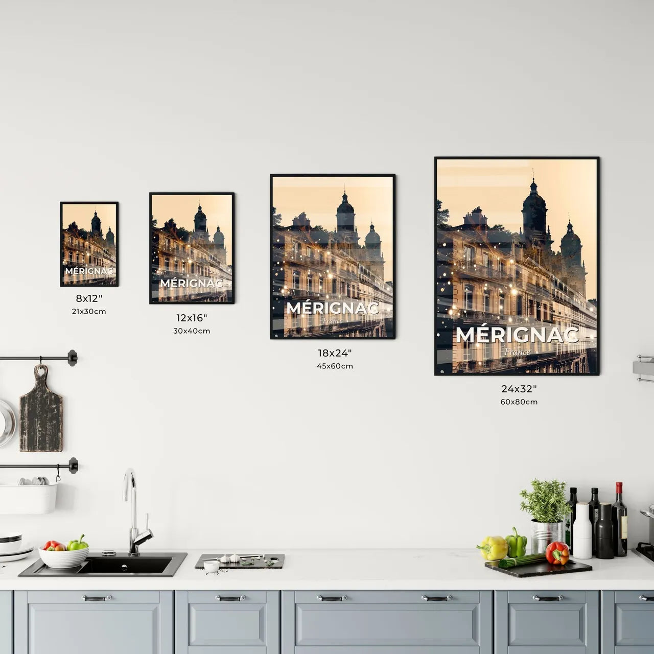Mérignac Double Exposure Skyline in Beige and Gold Office Art