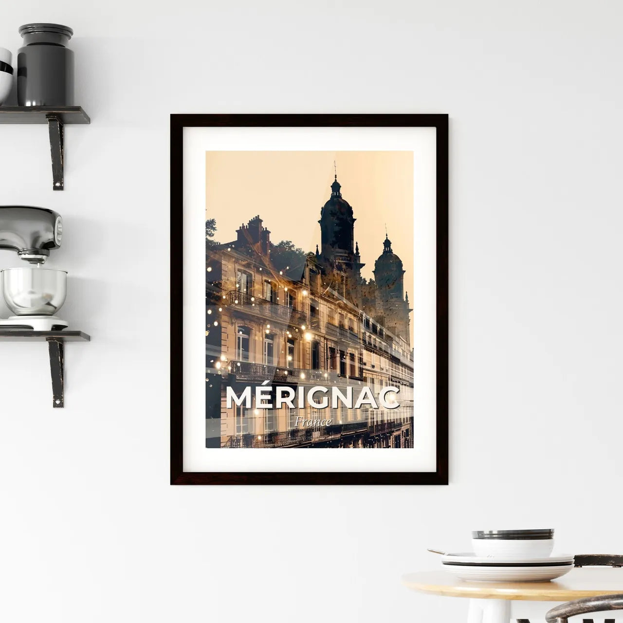 Mérignac Double Exposure Skyline in Beige and Gold Framed Print