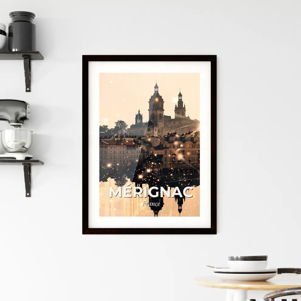 Mérignac Skyline Art Deco Double Exposure Poster Framed Print