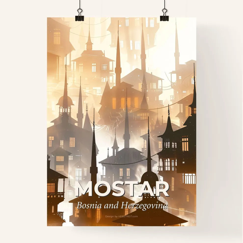Mostar City Skyline Double Exposure Poster Poster