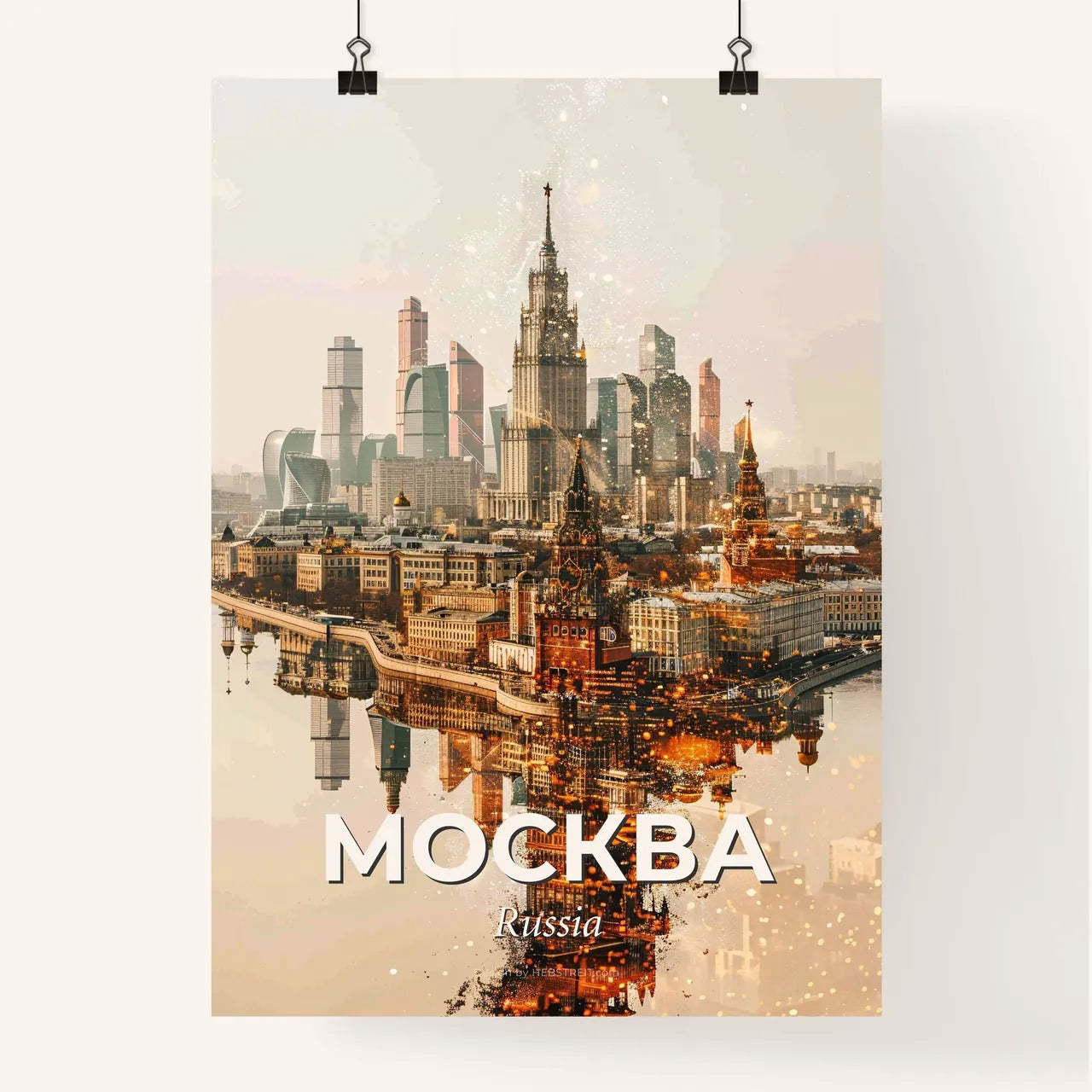 Moscow Skyline Double Exposure Art Poster Poster