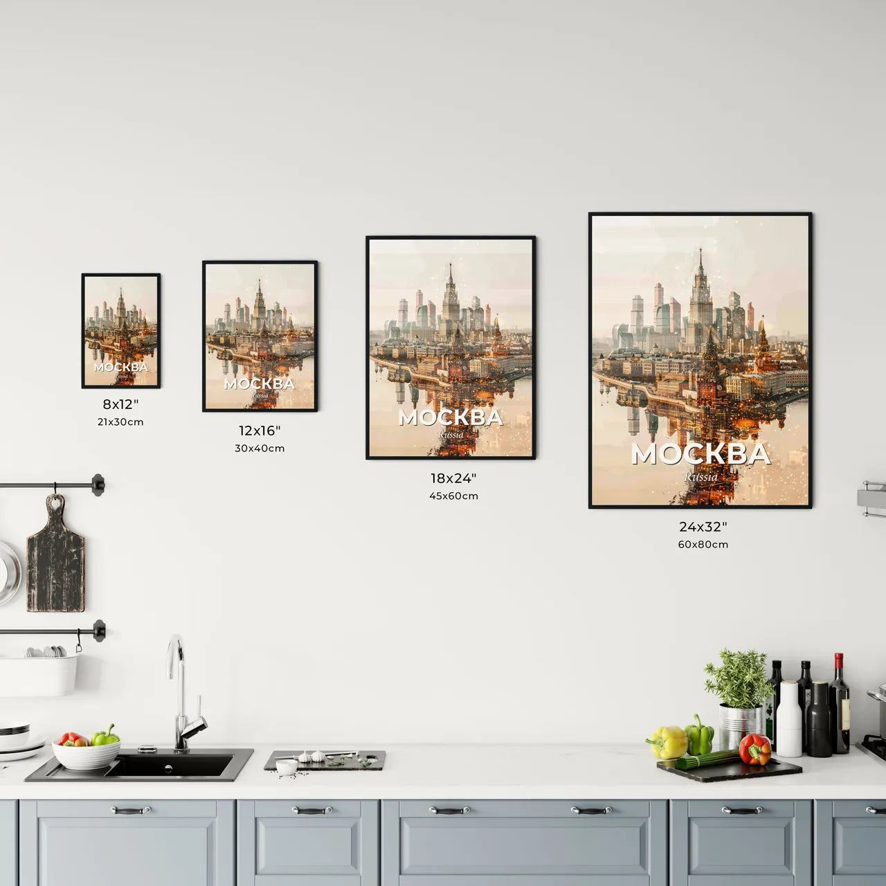 Moscow Skyline Double Exposure Art Poster Office Art