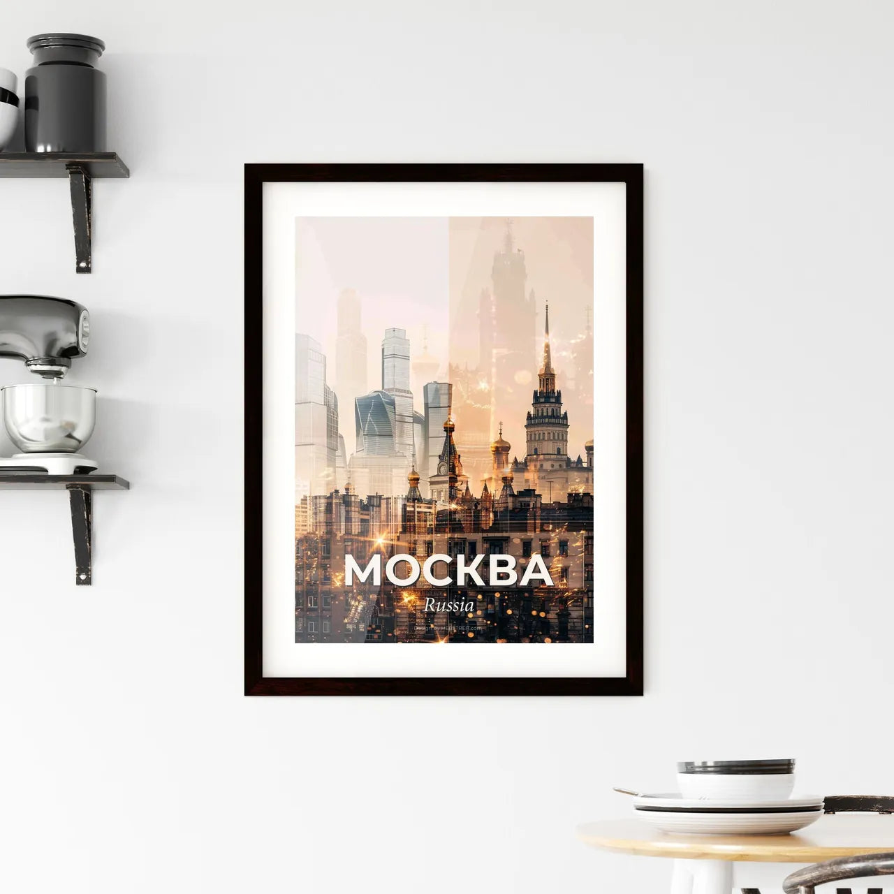Moscow Canvas Of Dreams: City Sparkles In Beige Framed Print
