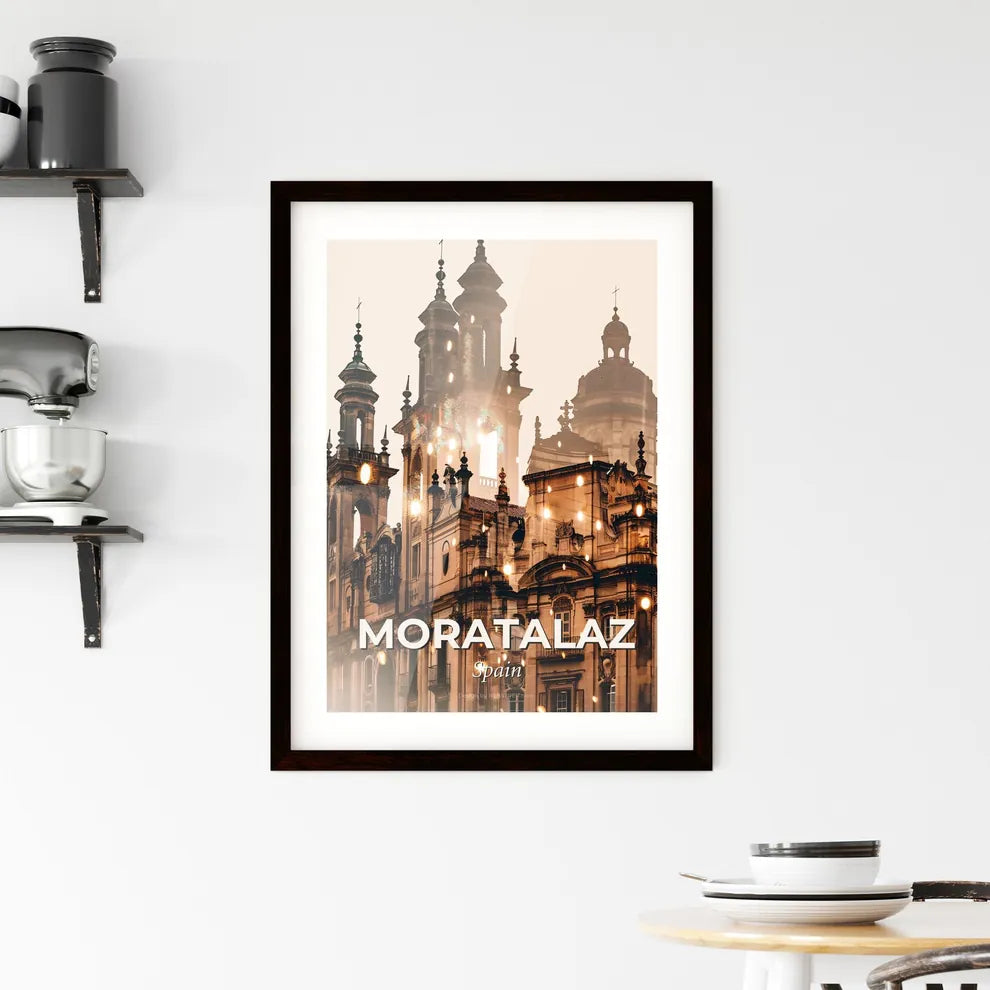 Moratalaz Skyline Art with Subtle Backlights and Sparkles Framed Print
