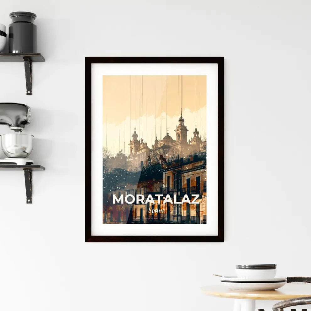 Moratalaz Skyline Art: City Icons on Beige Framed Print