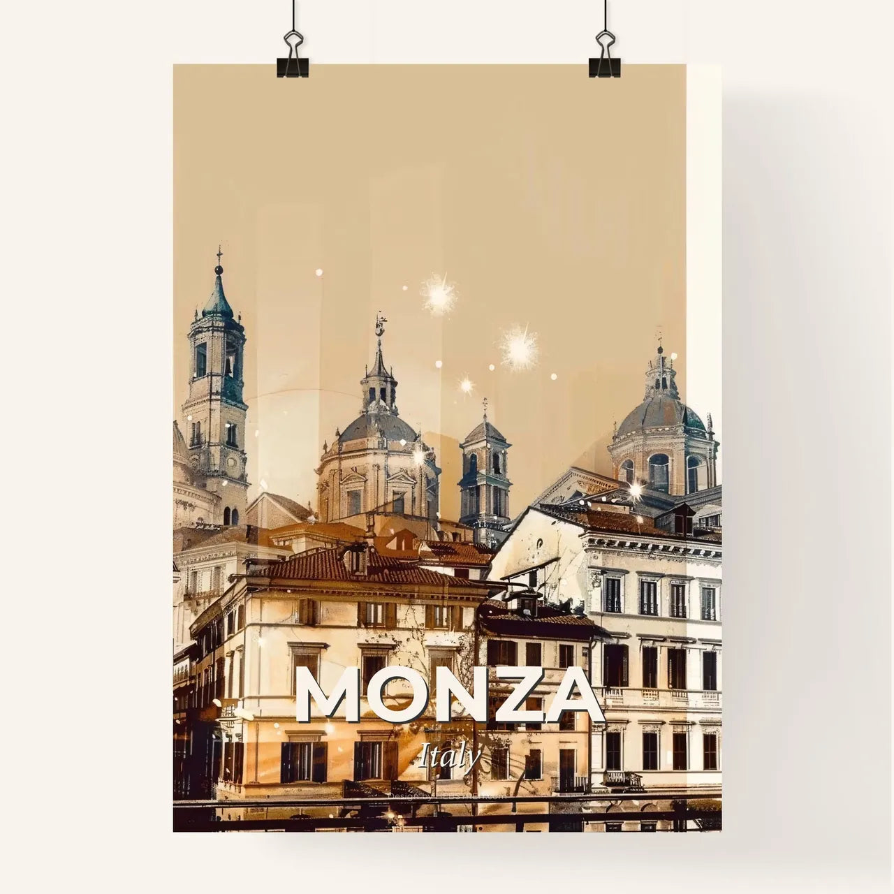 Monza City Skyline Double Exposure Art Poster Poster