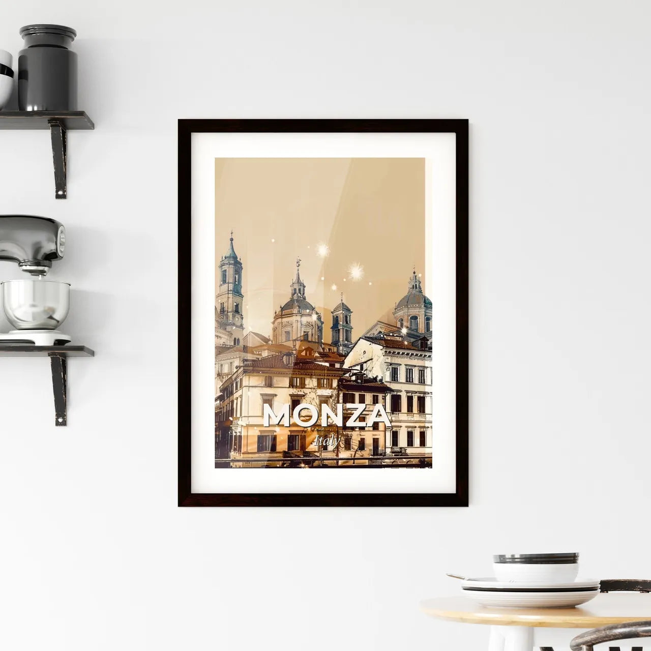 Monza City Skyline Double Exposure Art Poster Framed Print