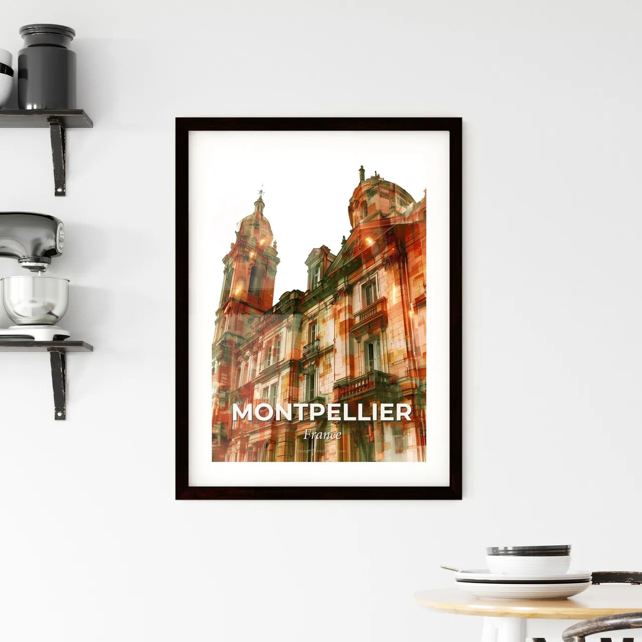 Montpellier Skyline Cityscape Double Exposure Poster Framed Print