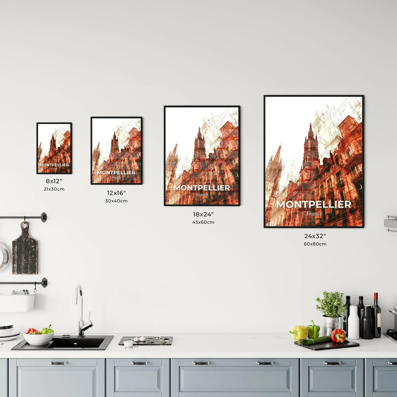 Montpellier Skyline City Lights Beige Art Poster Office Art