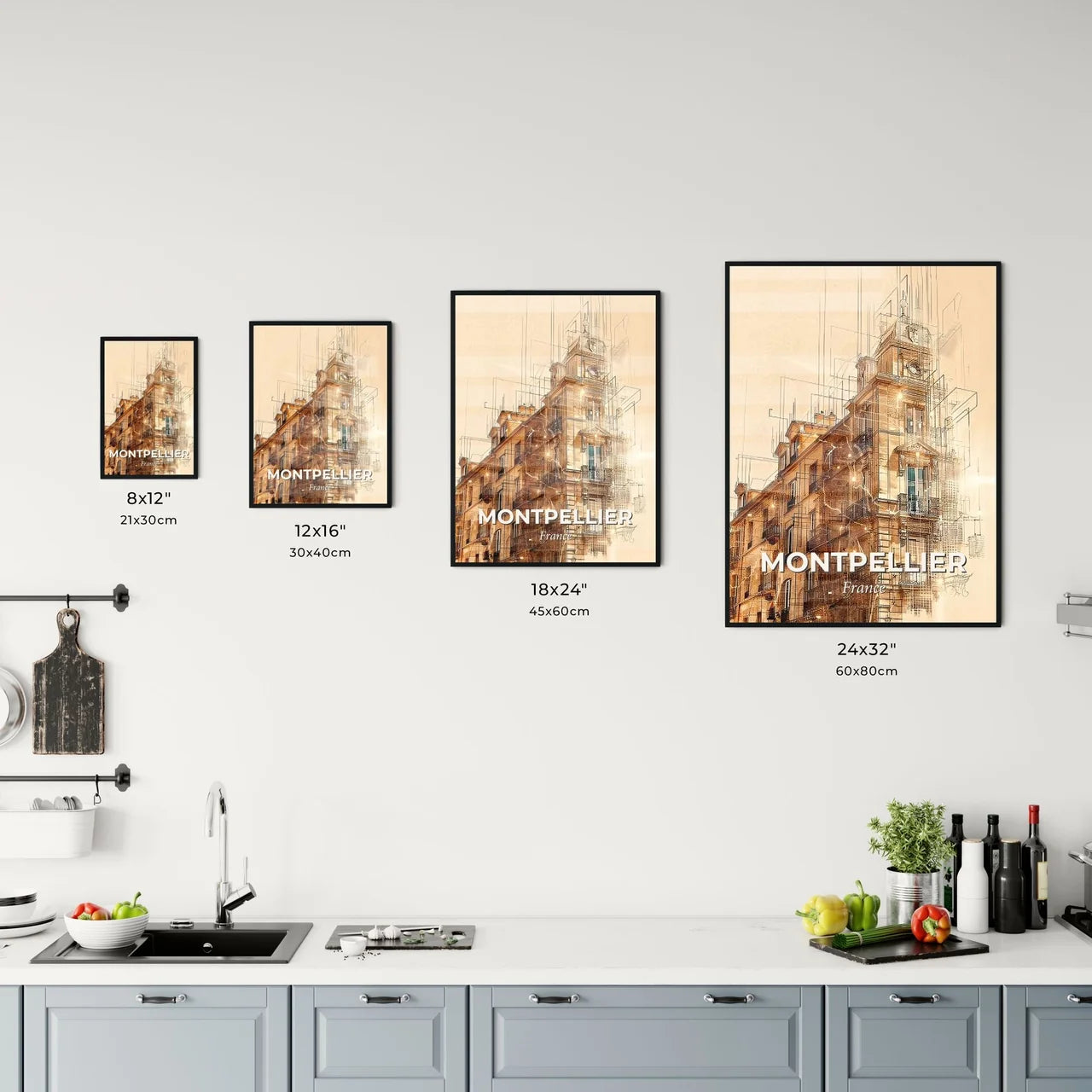 Montpellier Skyline Silhouette Double Exposure Poster Office Art