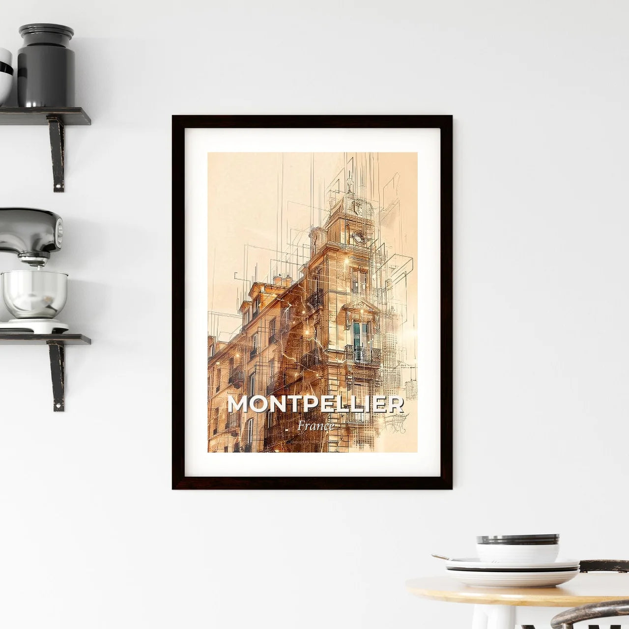Montpellier Skyline Silhouette Double Exposure Poster Framed Print