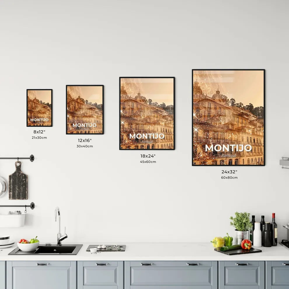 Montijo City Skyline Art Poster, Bright Beige Office Art