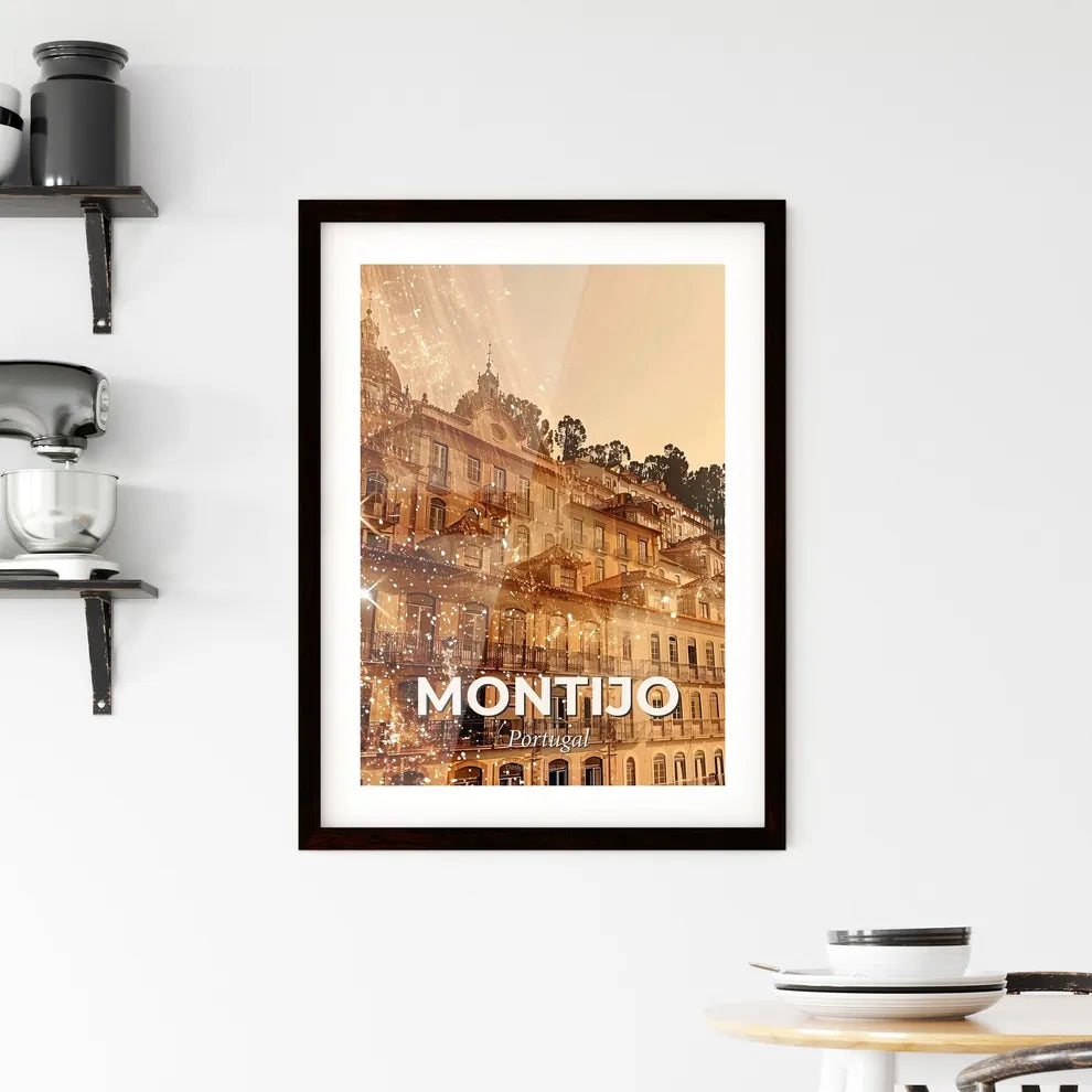 Montijo City Skyline Art Poster, Bright Beige Framed Print