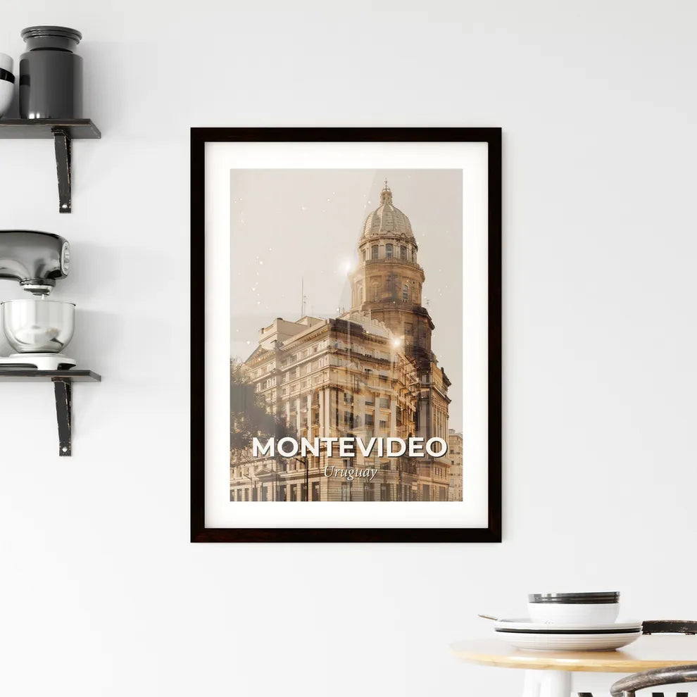 Montevideo Skyline Double Exposure City Icons Poster Framed Print