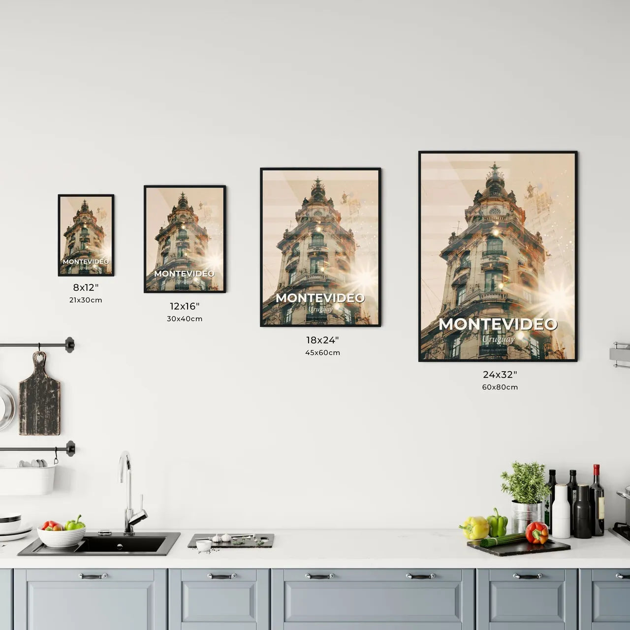 Montevideo Cityscape: Double Exposure Art Poster Office Art