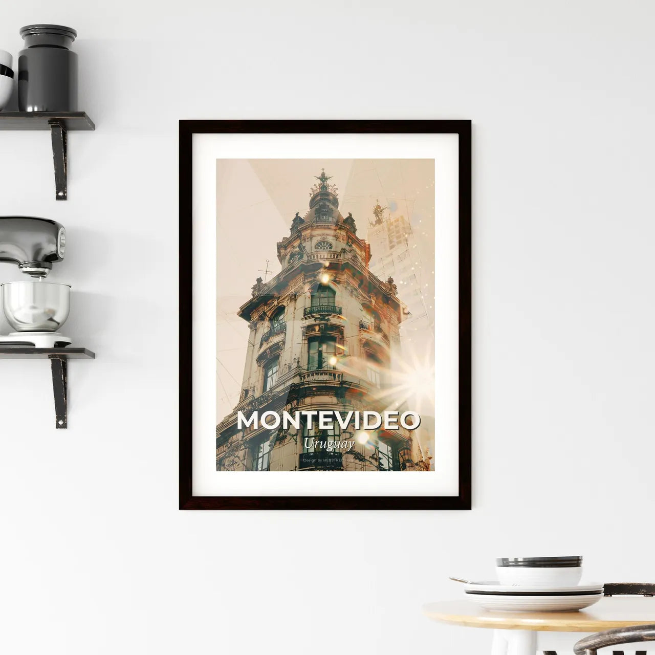 Montevideo Cityscape: Double Exposure Art Poster Framed Print