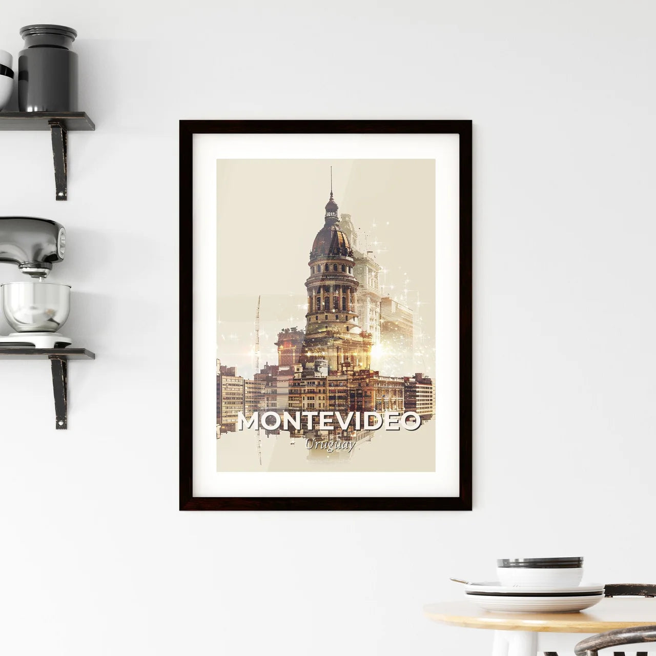 Montevideo City Skyline Sparkling Poster Art Framed Print