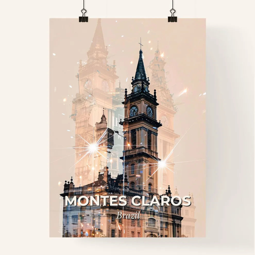 Montes Claros City Skyline Double Exposure Art Poster
