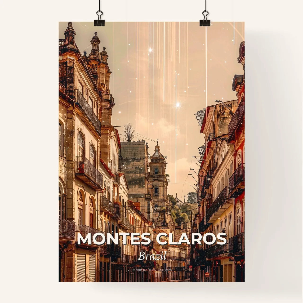 Montes Claros Skyline Wonders on Beige Poster