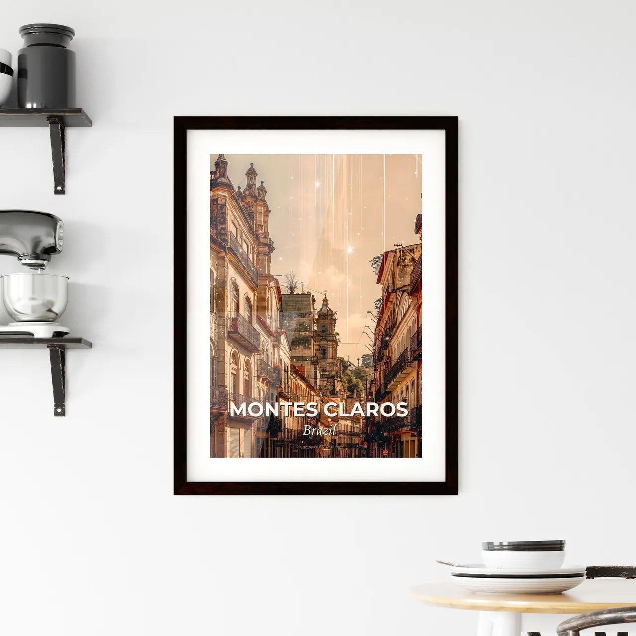 Montes Claros Skyline Wonders on Beige Framed Print