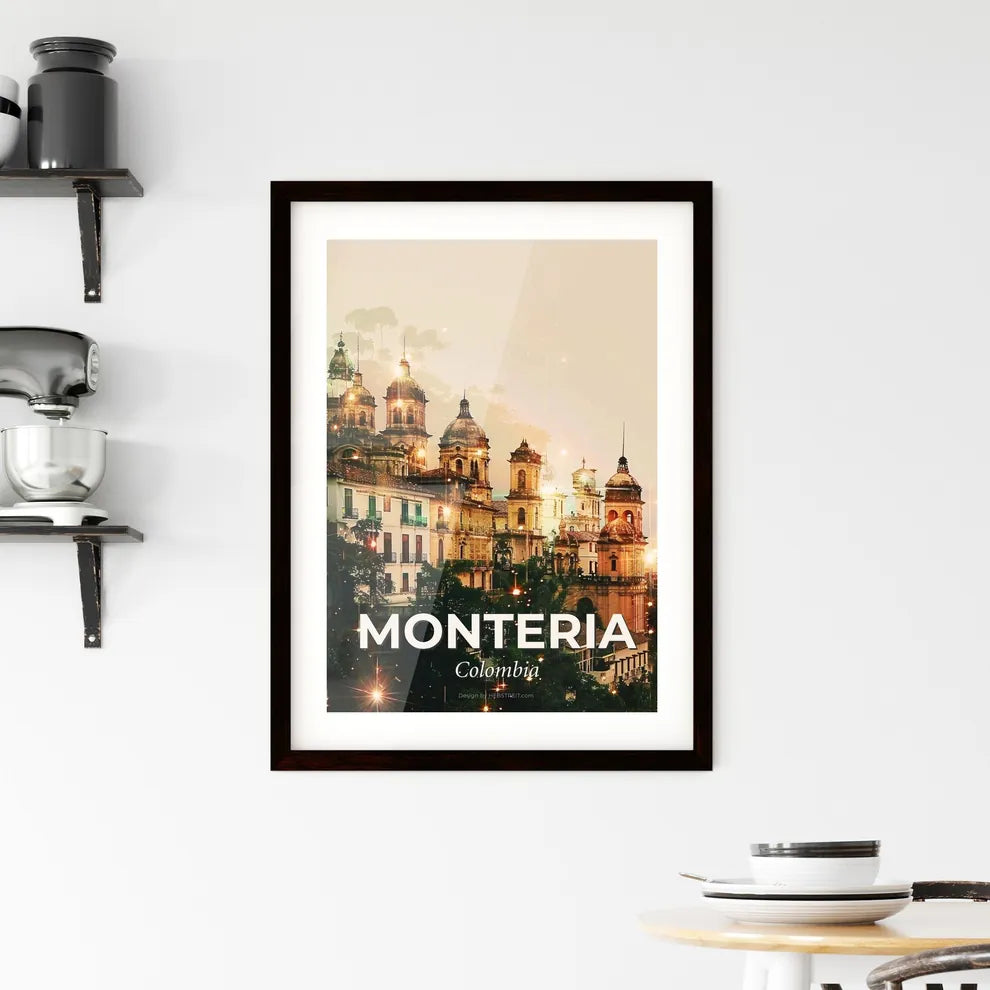 Monteria Skyline Double Exposure Cityscape Art Poster Framed Print