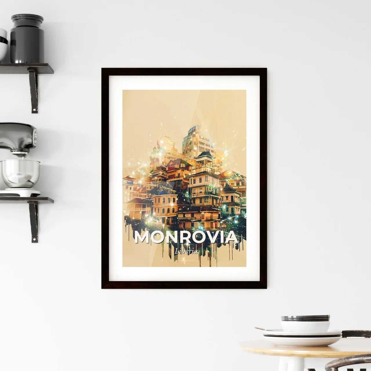 Monrovia Skyline Exposure Art Poster Framed Print