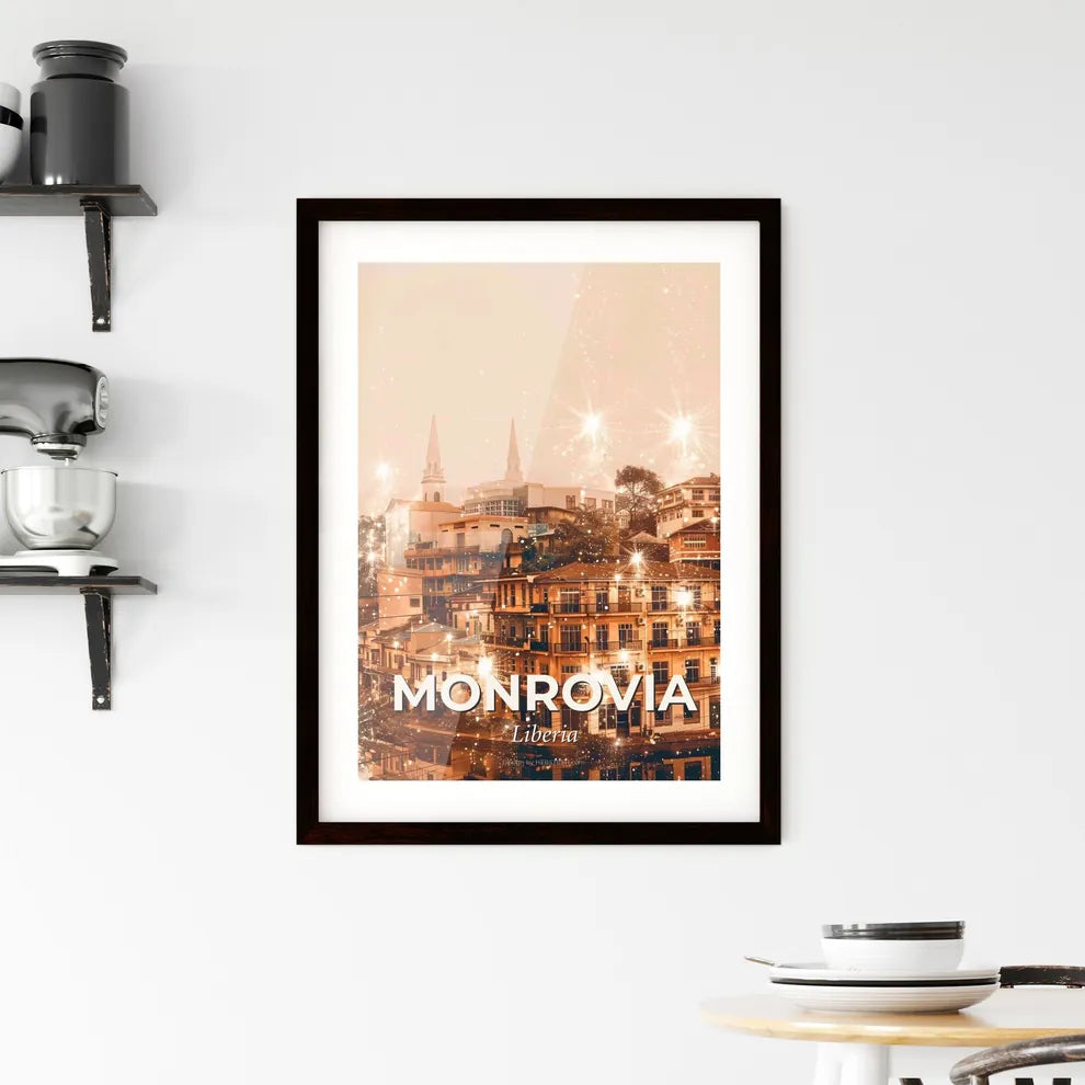 Monrovia Cityscape with Local Icons Framed Print