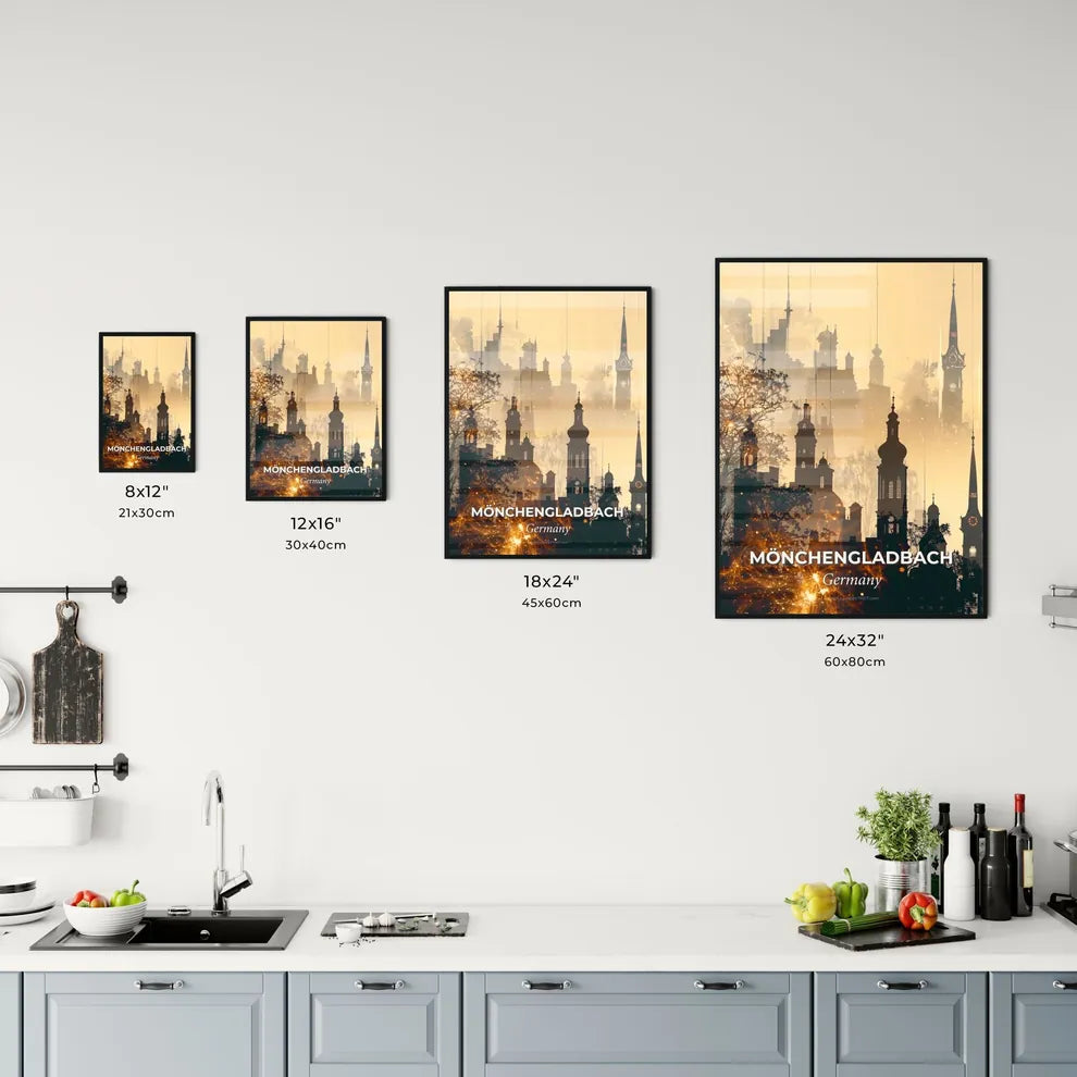 Monchengladbach City Skyline Bright Beige Poster Office Art