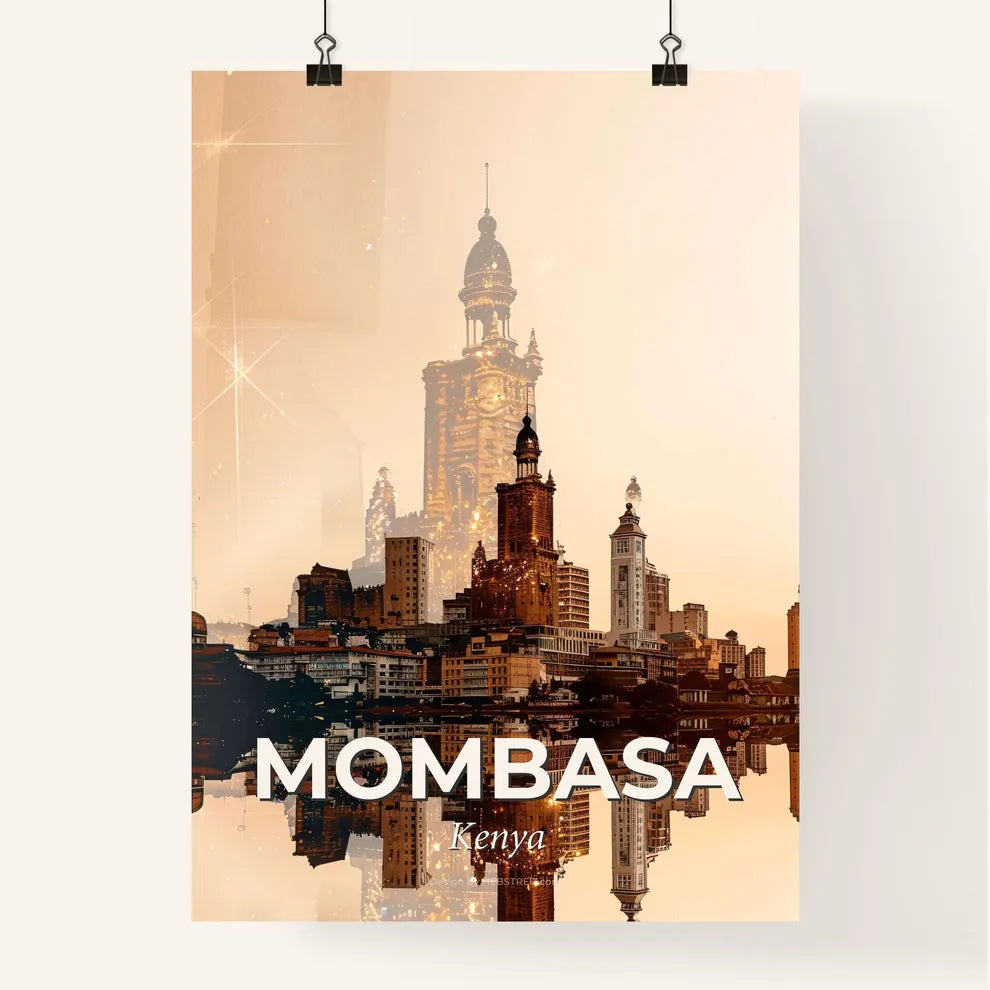 Mombasa Skyline Composite: Brilliance in Beige Poster